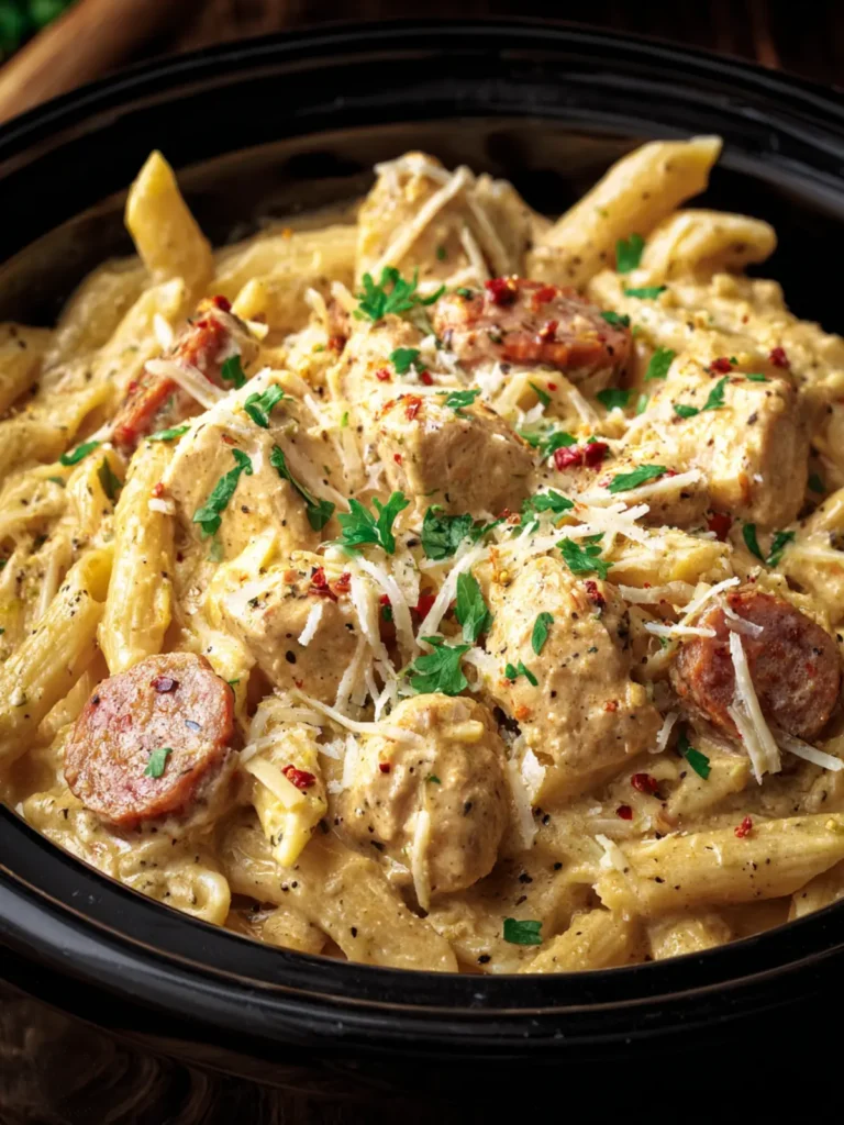Slow Cooker Cajun Chicken Alfredo with Sausage First Image