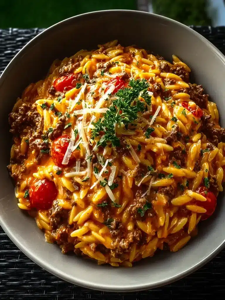 Ground Beef Orzo with Tomato Cream Sauce First Image