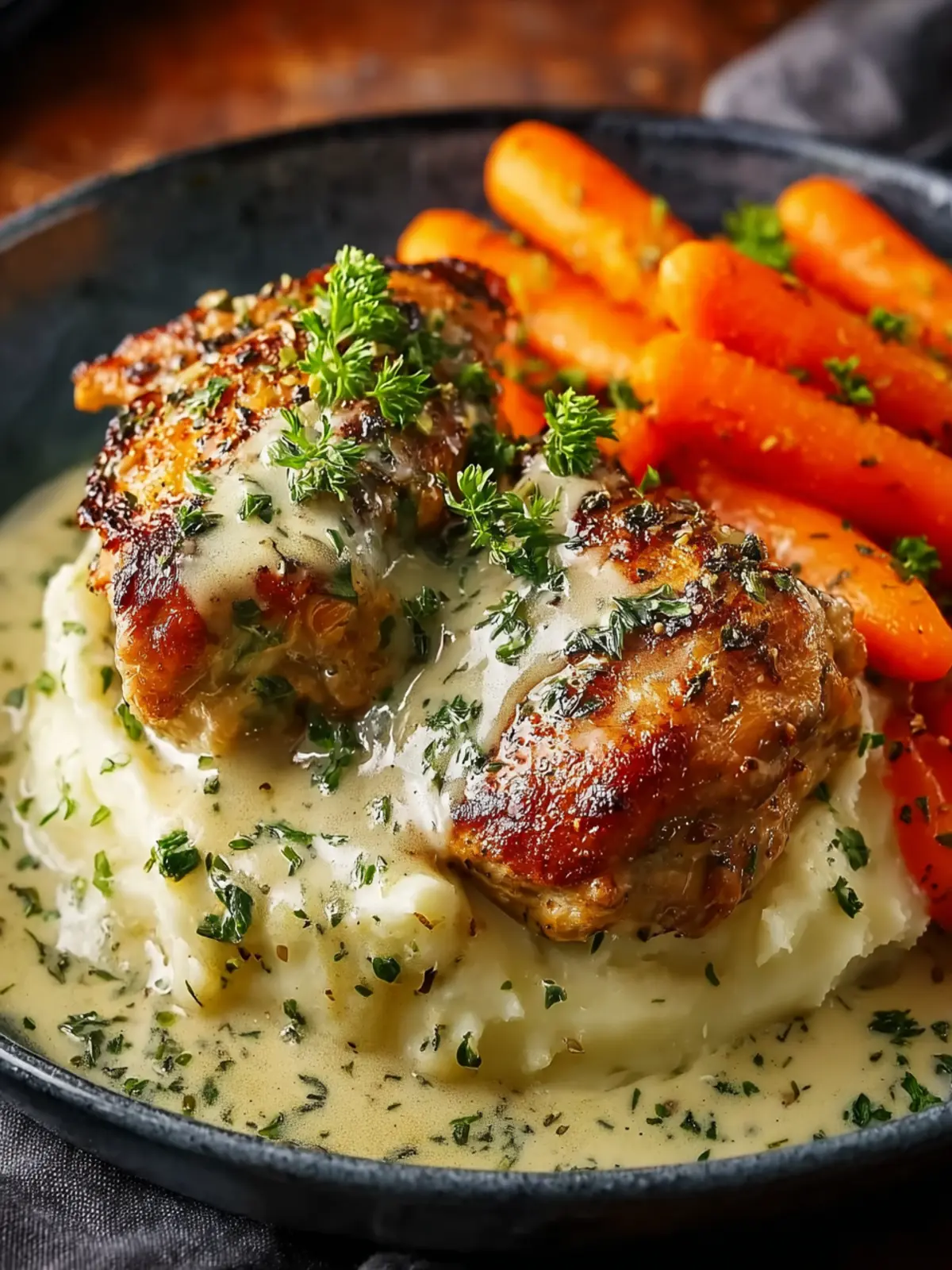 Creamy Herb Chicken Thighs with Carrots & Mash First Image