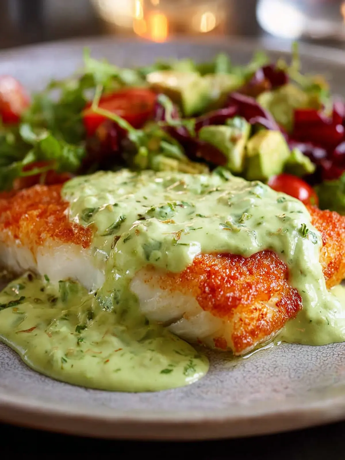 Pan Seared Cod with Avocado Cream Sauce First Image