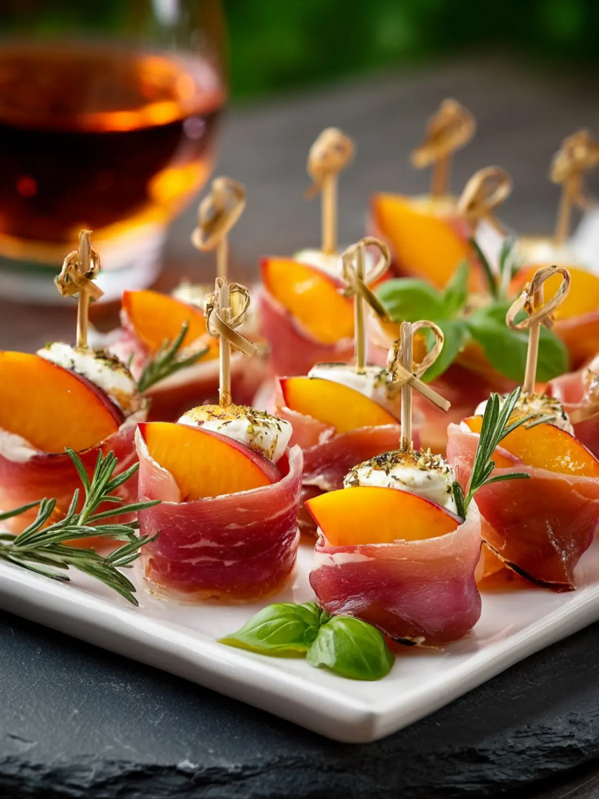 Elegant Prosciutto and Pickled Peach Appetizer Skewers First Image